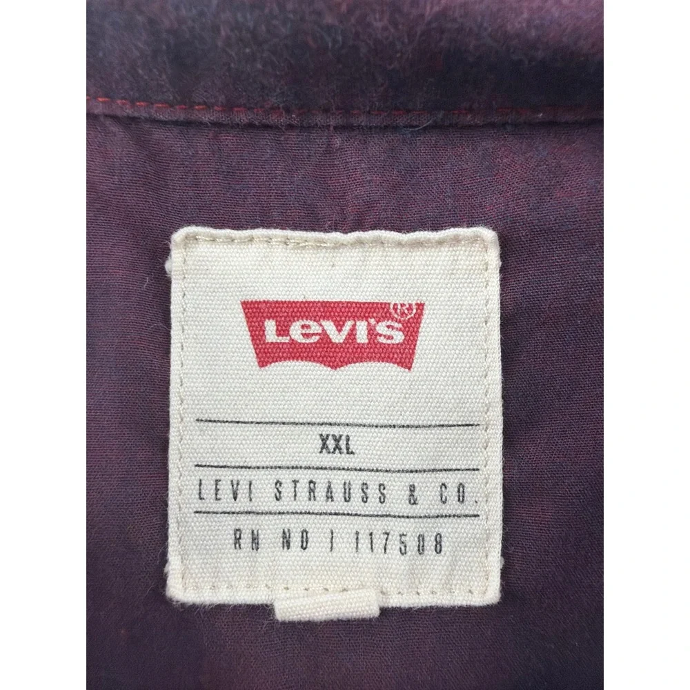 Levis Mens XXL Western Shirt Short Sleeve Burgundy Maroon Button Up 117508